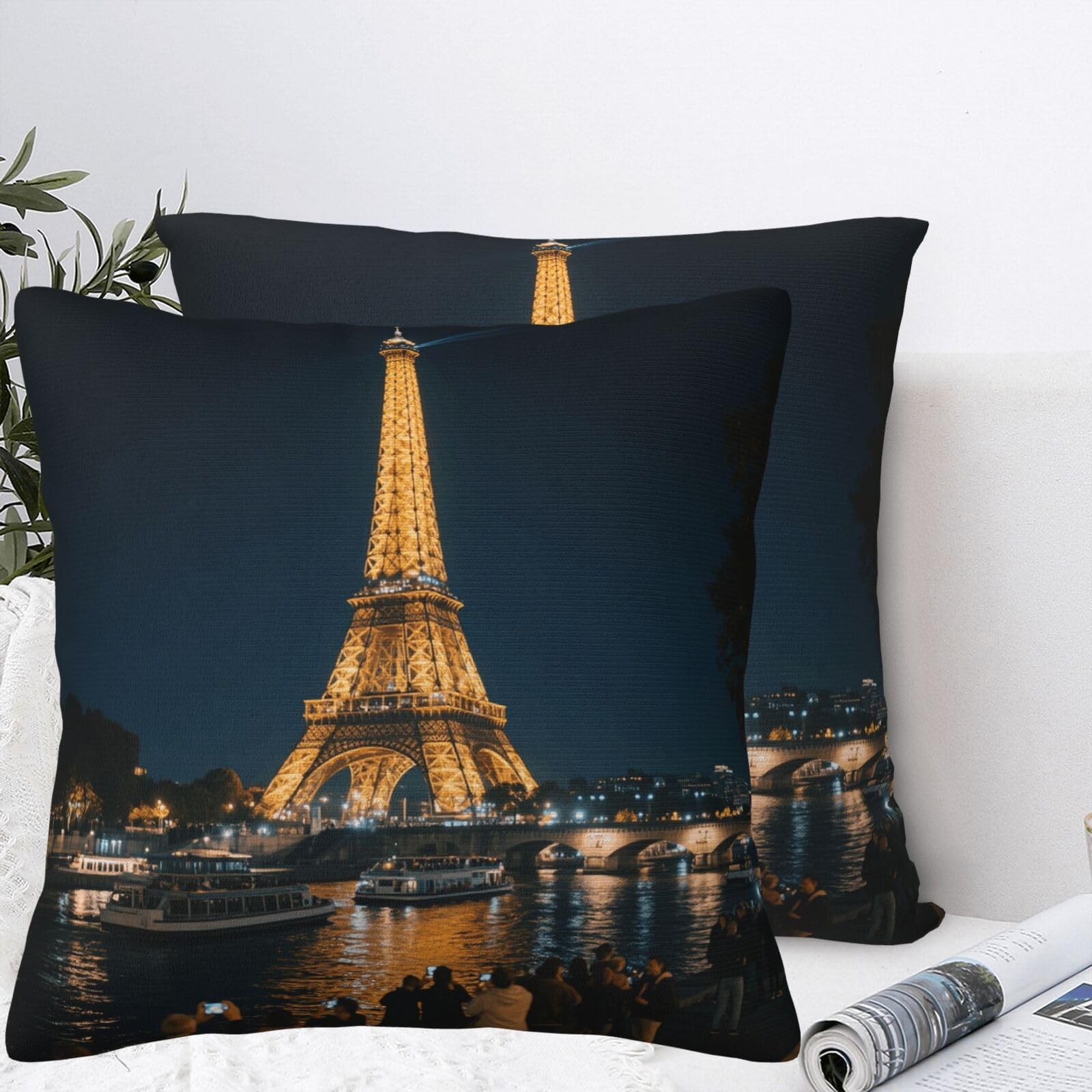 LMNGH Eiffel Tower Plush Throw Pillow Covers 22"X22",Soft Cozy Couch Cushion Covers Decorative Pillow Cases for Holiday Home Bedroom Sofa Decors