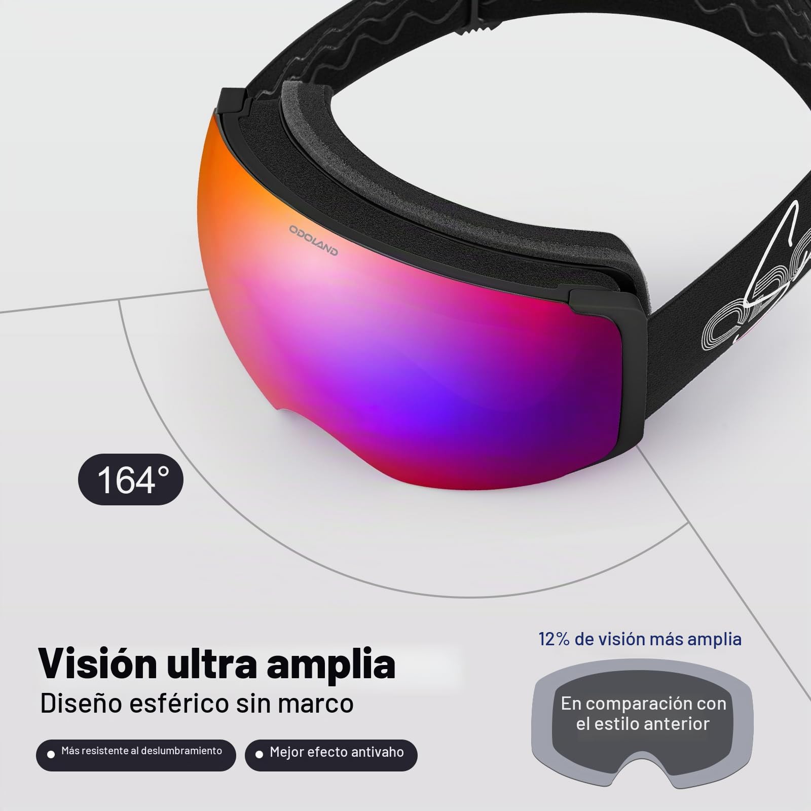 Odoland Gafas de Esquí Esféricas Grandes Sin Marco con Lentes Magnéticas Intercambiables, Máscara de Esquí para Adultos y Jóvenes, BA | Gafas de snowboard esféricas grandes sin marco para hombres y mujeres, marco negro, lente morada