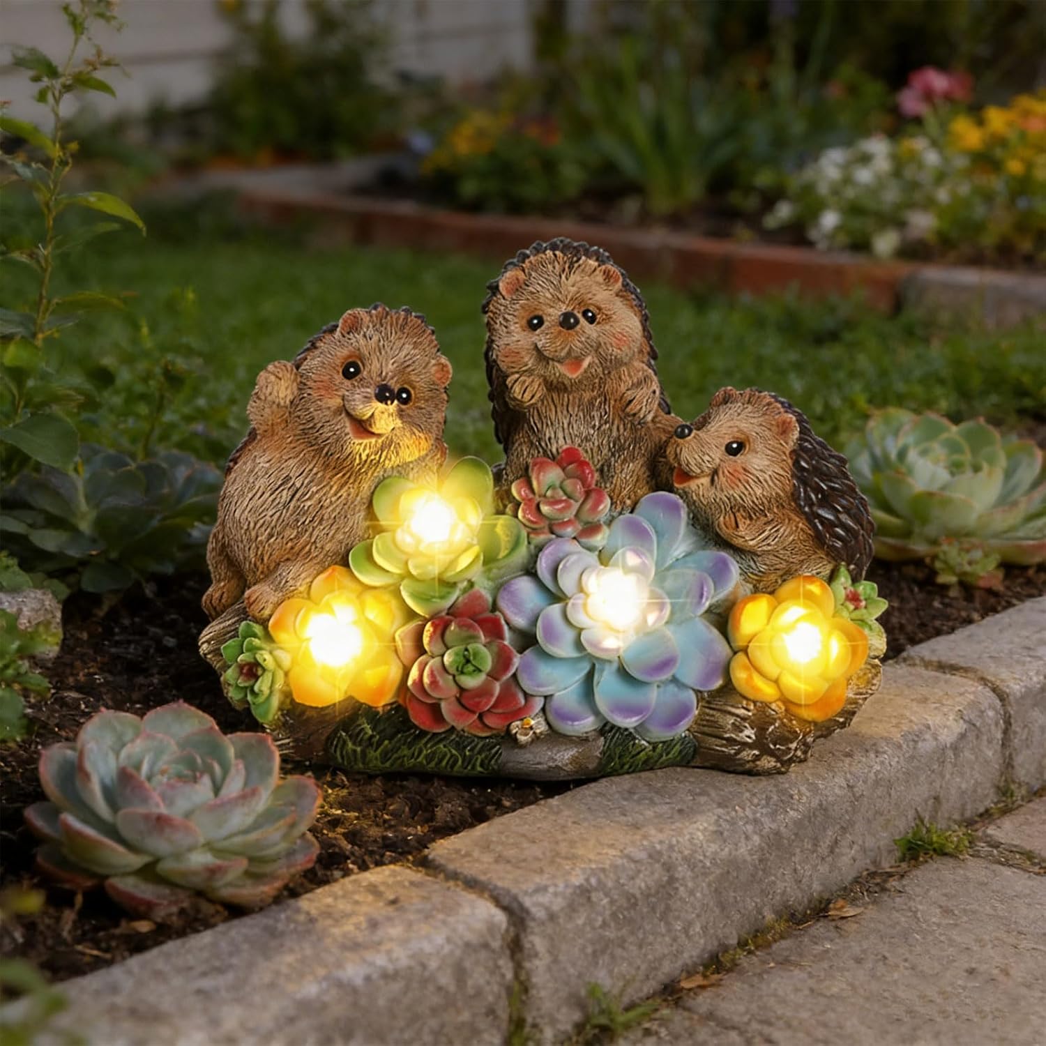 3 Hedgehog Solar Garden Statues with Succulent Animal Figurines Resin Hedgehog Decor Outdoor Statues, Ideal Decoration for Lawn Patio Yard, Gifts for Men Women