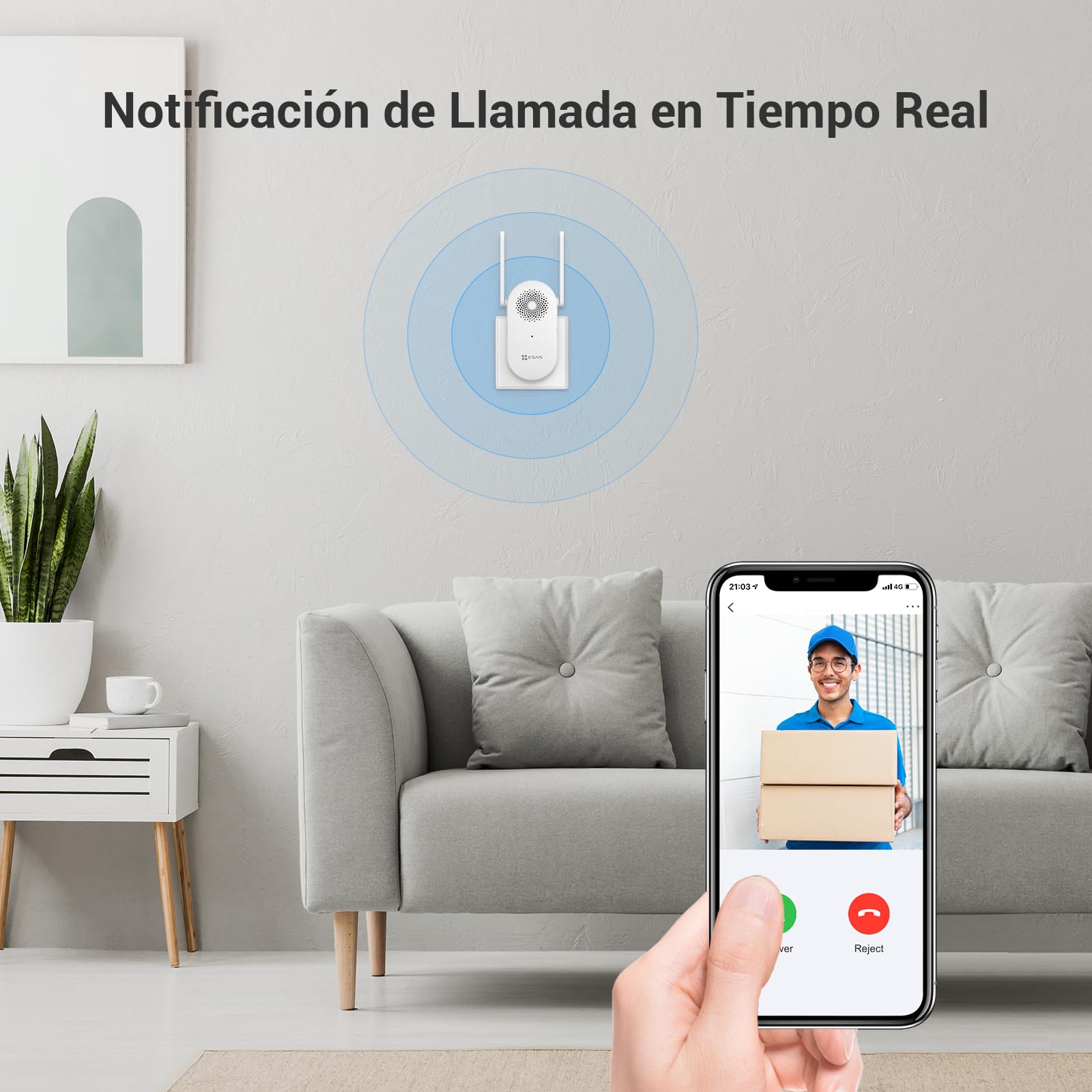 EZVIZ CH1 Chime WiFi Inteligente Timbre de Puerta, Timbre Interior Extra Compatible con Timbre con Vídeo EP3x Pro, Sirena Incorporada, Volumen Ajustable hasta 72dB, Antena Dual, Instalación Enchufable