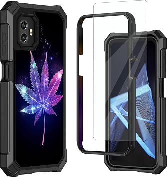 Case for Samsung Galaxy XCover6 Pro, with Tempered Glass Screen Protector,Shockproof Durable PC and TPU Bumper Raised Corner Edge Cover Case for Galaxy XCover 6 Pro,Leaf/Purple Star
