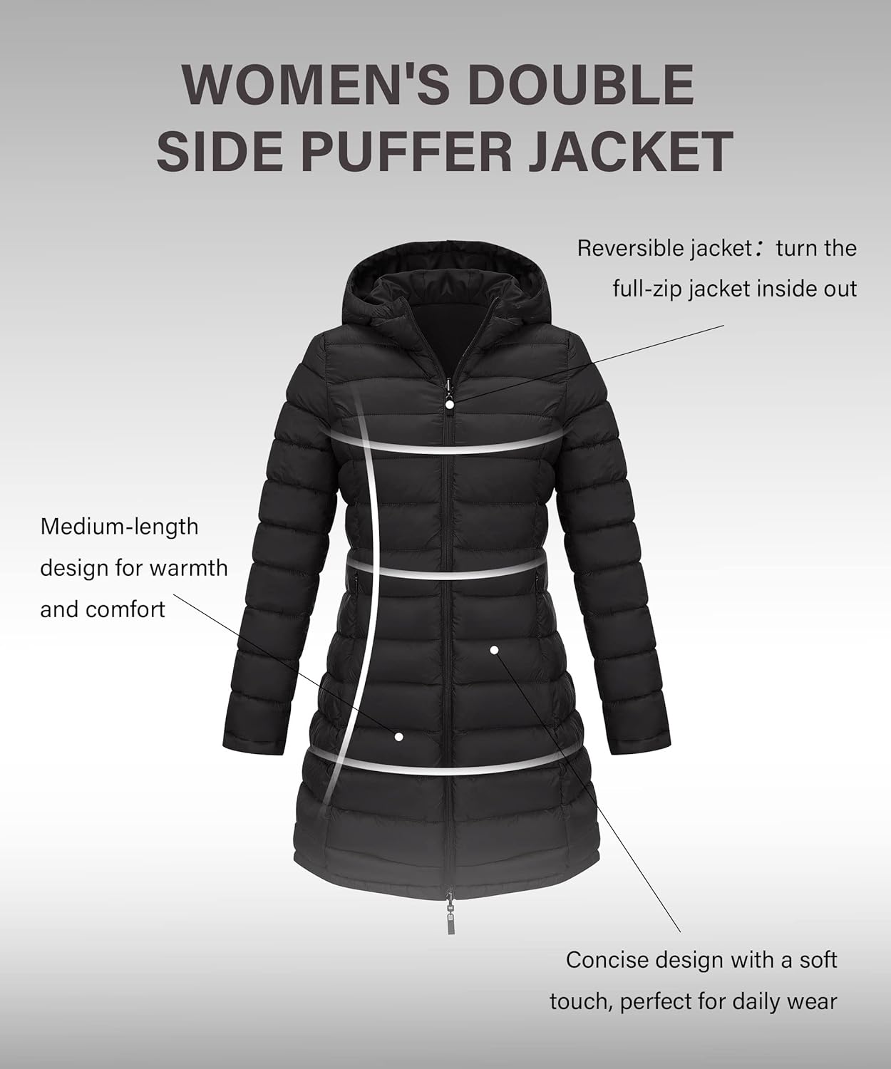 Bellivera Women Puffer Jacket Reversible Spring and Winter Fashion Warm Quilted Long Hooded Padded Bubble Coat - Image 4