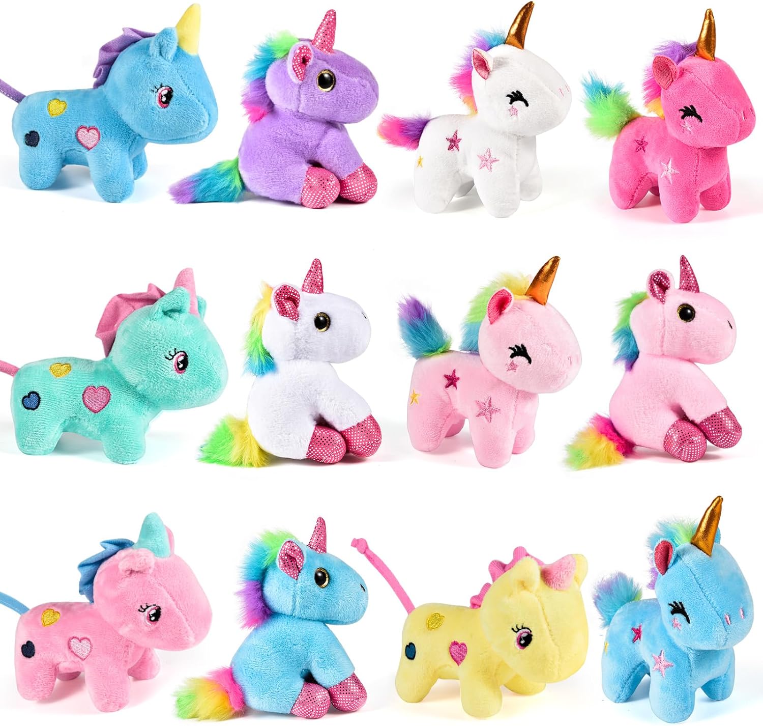 Golray 12Pcs Mini Unicorn Plush Stuffed Animals, Unicorn Party Favors Keychains for Girls Birthday, Easter Basket Stuffers, Easter Egg Fillers, Classroom Rewards Carnival Prizes Goodie Bag Stuffers