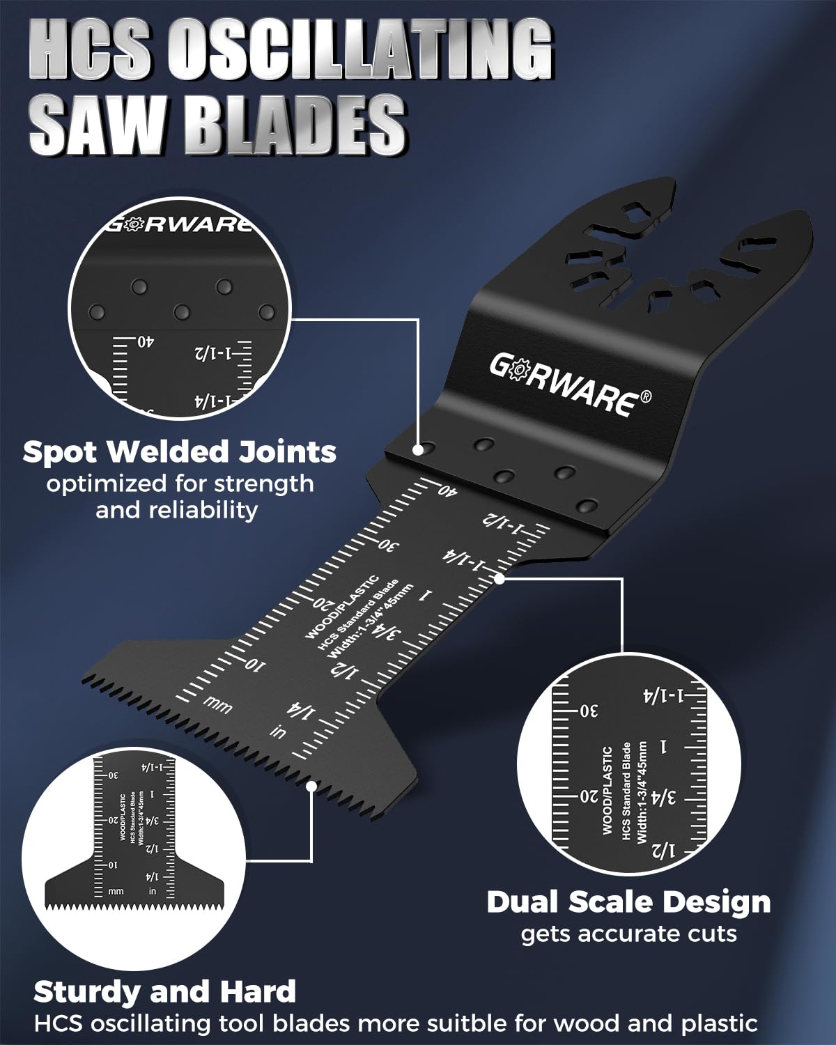 GORWARE 100 hojas de sierra oscilantes universales de madera y plástico, cuchillas multiherramienta de liberación rápida de 1-3/4 pulgadas, compatibles con Milwaukee, Dewalt, Makita, Rockwell, Ryobi,