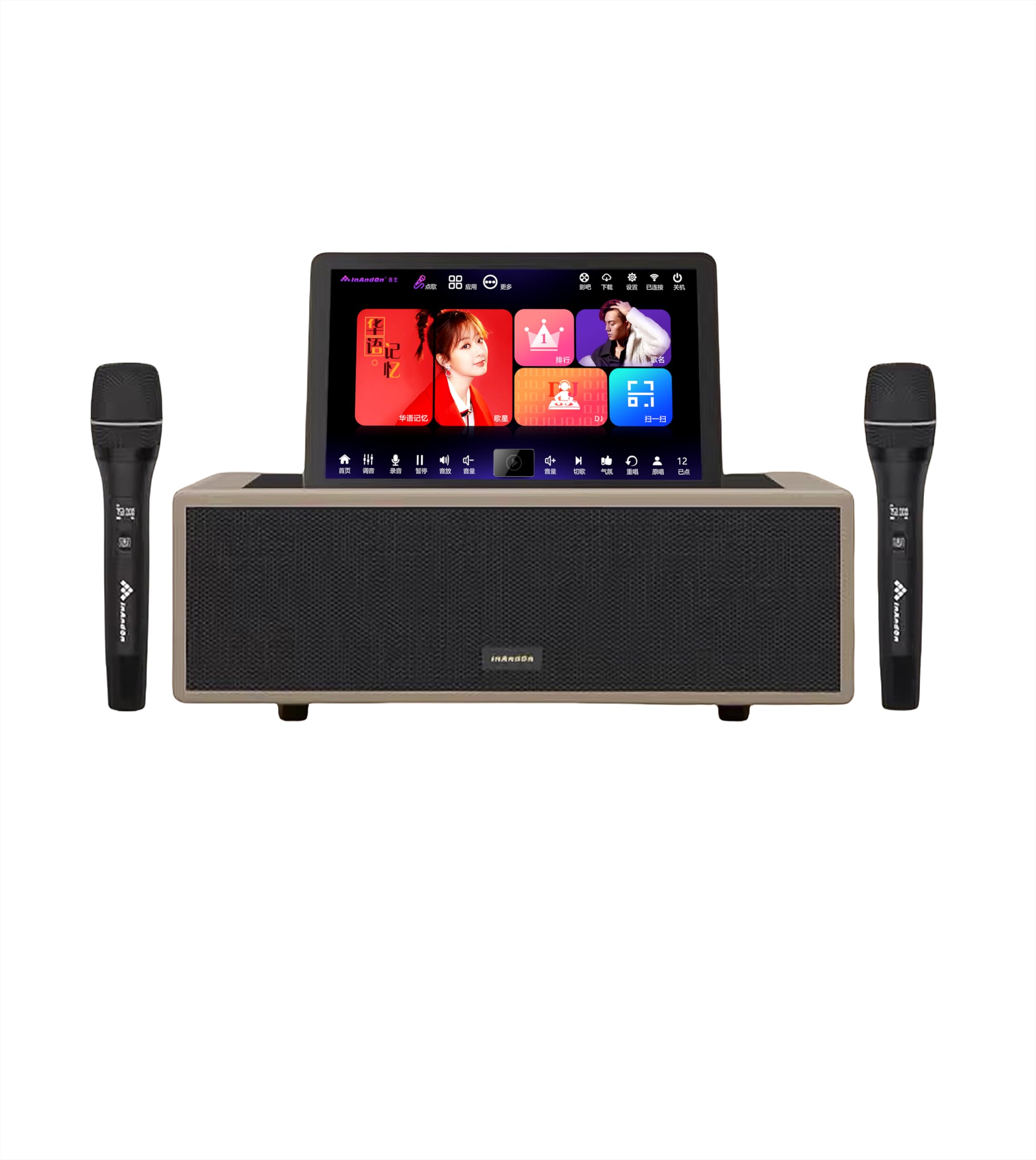 12.1-inch Touchscreen Karaoke Jukebox Combo Speaker Sound kit with Cloud Song Download and YouTube Support, with Microphone, KTV, Movie, MP3, Recording, Bluetooth, Touchscreen Support (Brown 3TB)