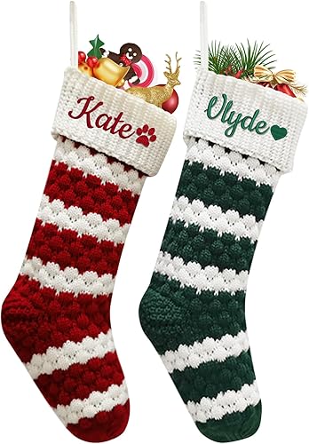 Miniatura 19 de Dreamdecor - Medias de Navidad personalizadas con nombre y monogramas, medias familiares de 18 pulgadas con placa de cuero para niños, 1 paquete