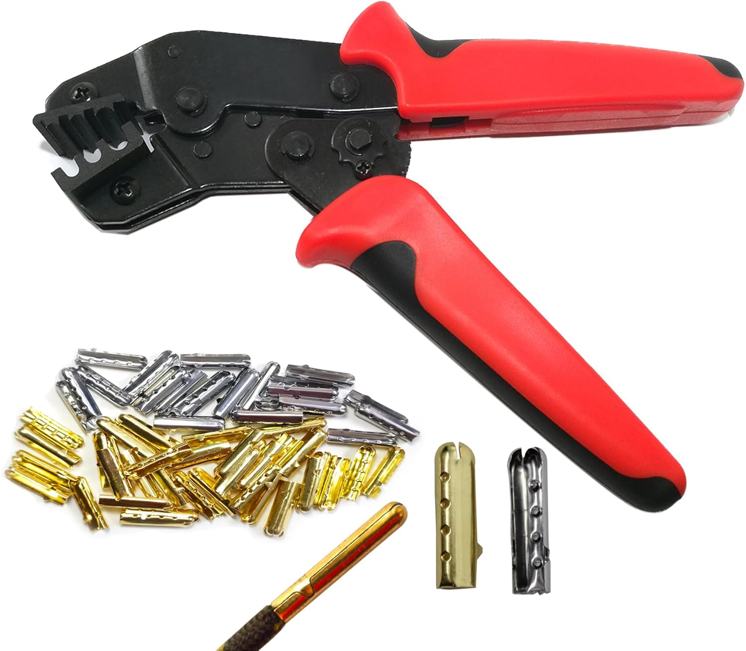 Shoelace Aglets Crimping Tool, 160pcs Metal Shoelaces Tips End Caps, Crimpe Tools for Attach Metal Sheath Aglets to the End of Laces Hoodie Shoelaces Tips DIY Installation 3.5, 4, 5 mm