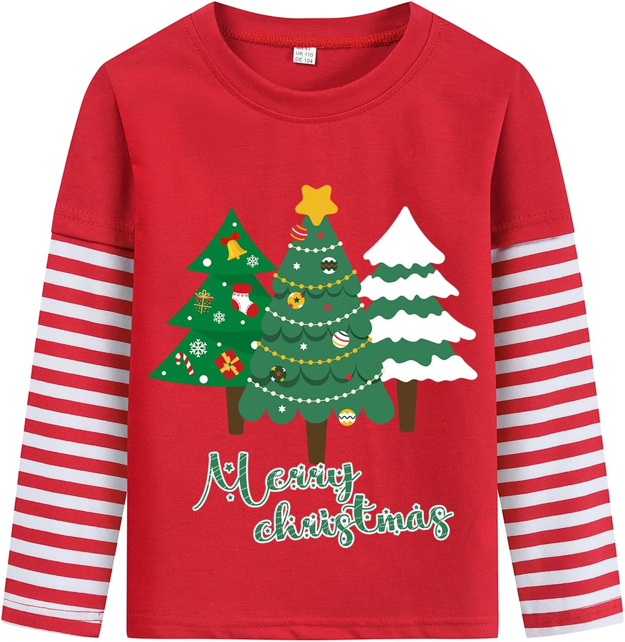 Toddler Boys Christmas Tree Santa Snowman T-Shirt Red Stripe Long Sleeve Shirts Kids Xmas Reindeer Clothes Tops 2-7T