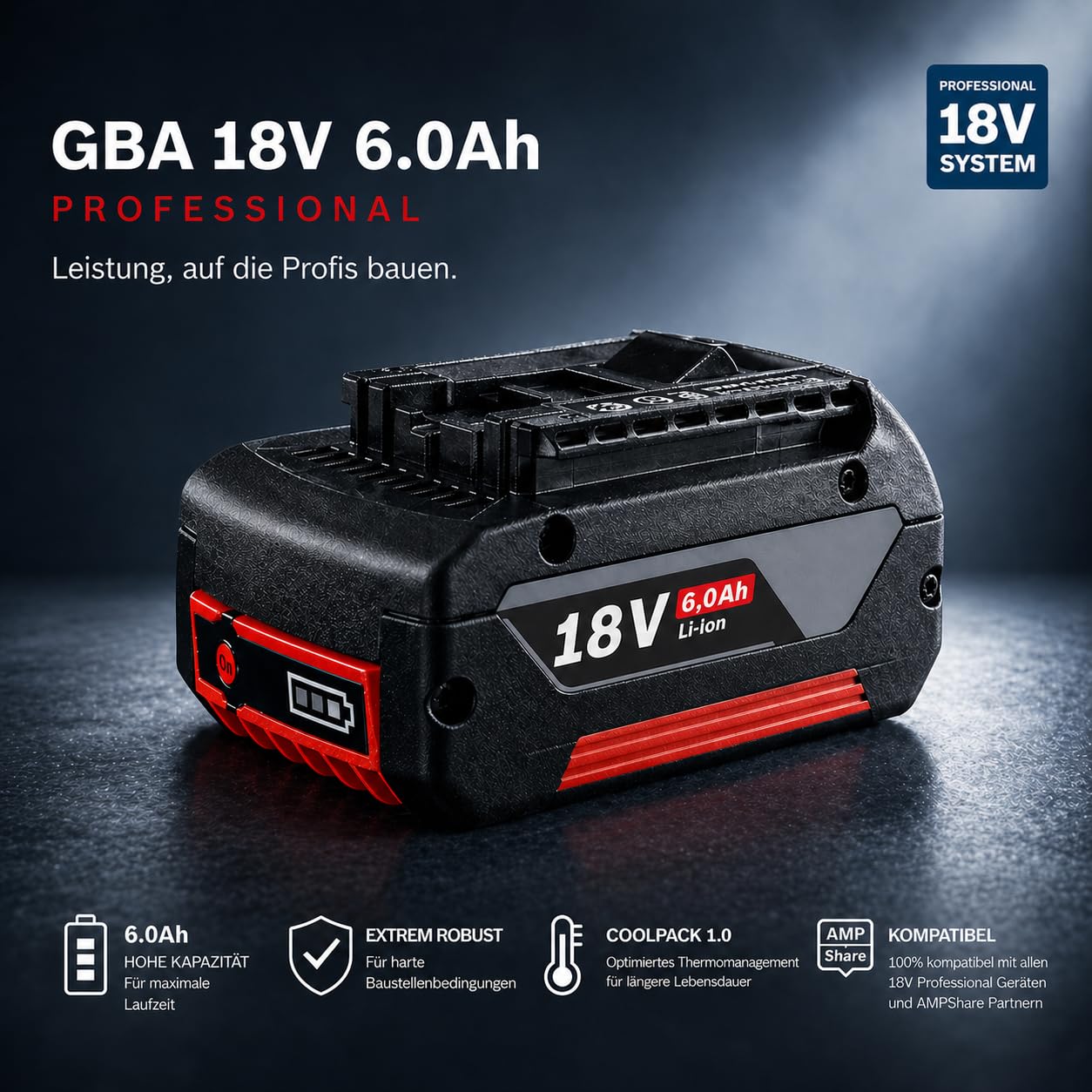 Batteria da 18 V, 6,0 Ah GBA, compatibile con Bosch Professional