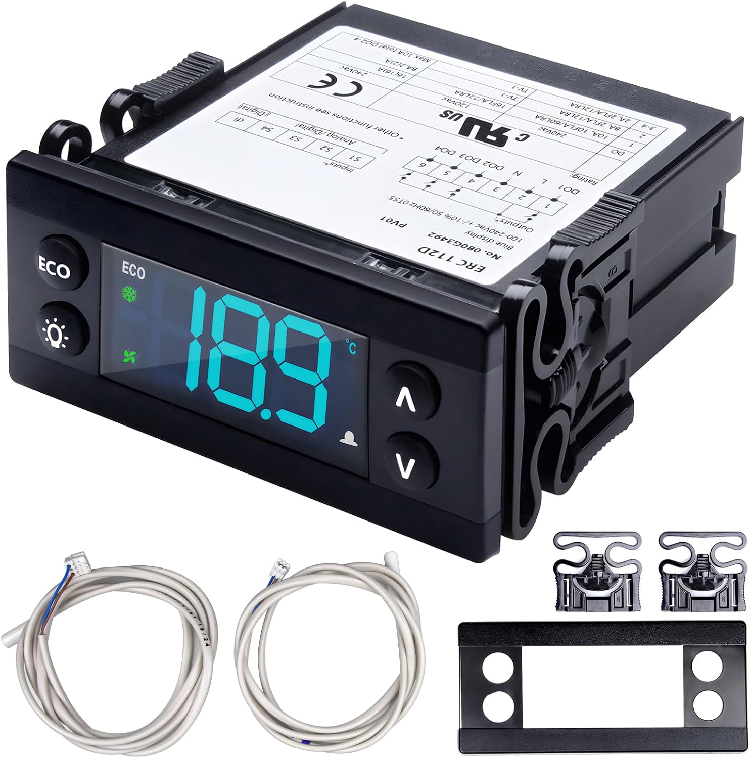 ERC112D Temperature Controller Kit, New BEV Air Temperature Controller, 00C30-123D-03, with Dual NTC Sensor Probes, Compatible with Danfoss 080G3207 080G3217 Randell Delfield Beverage Air Hoshizaki