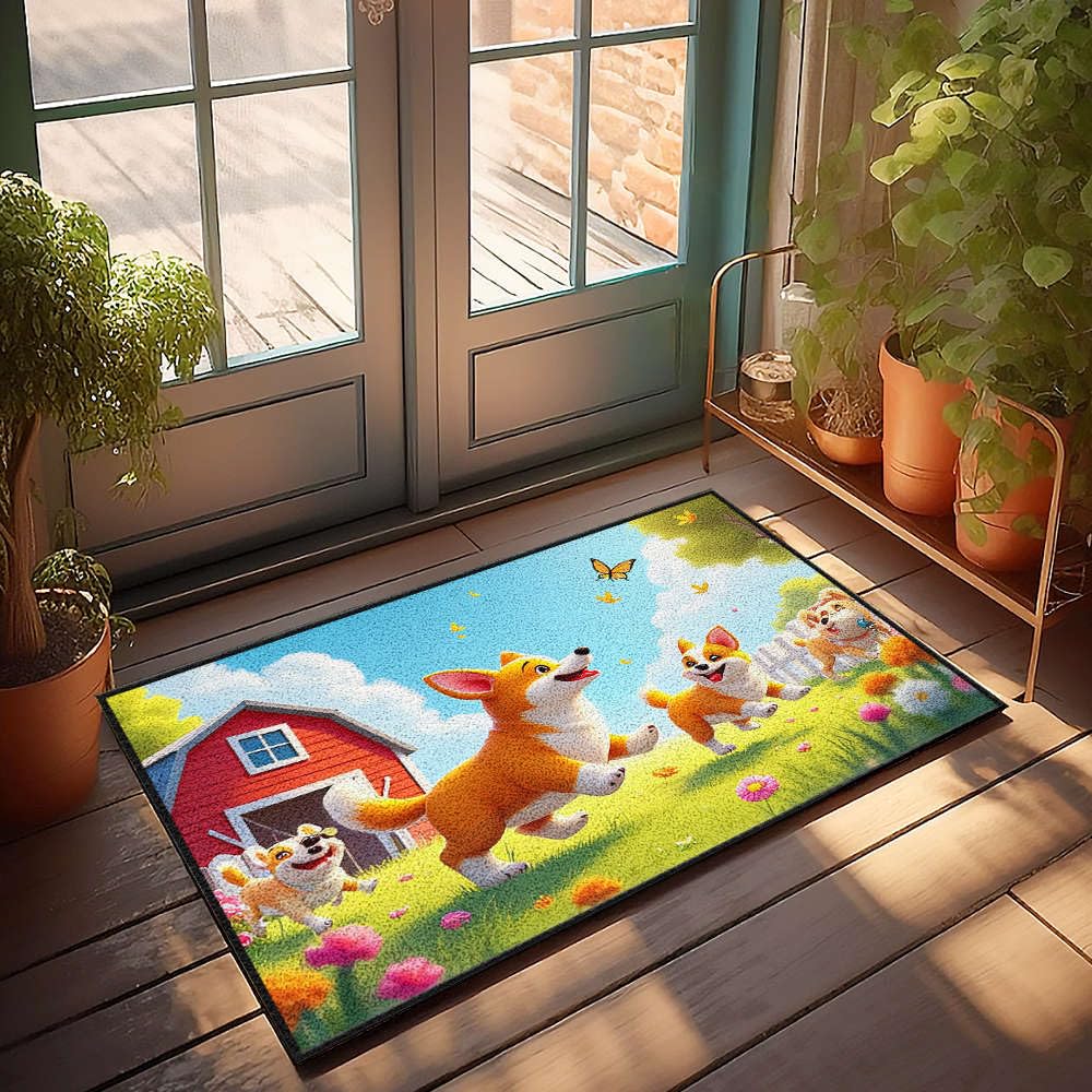 Paillasson extérieur de qualité supérieure corgis colorés 65x90 cm