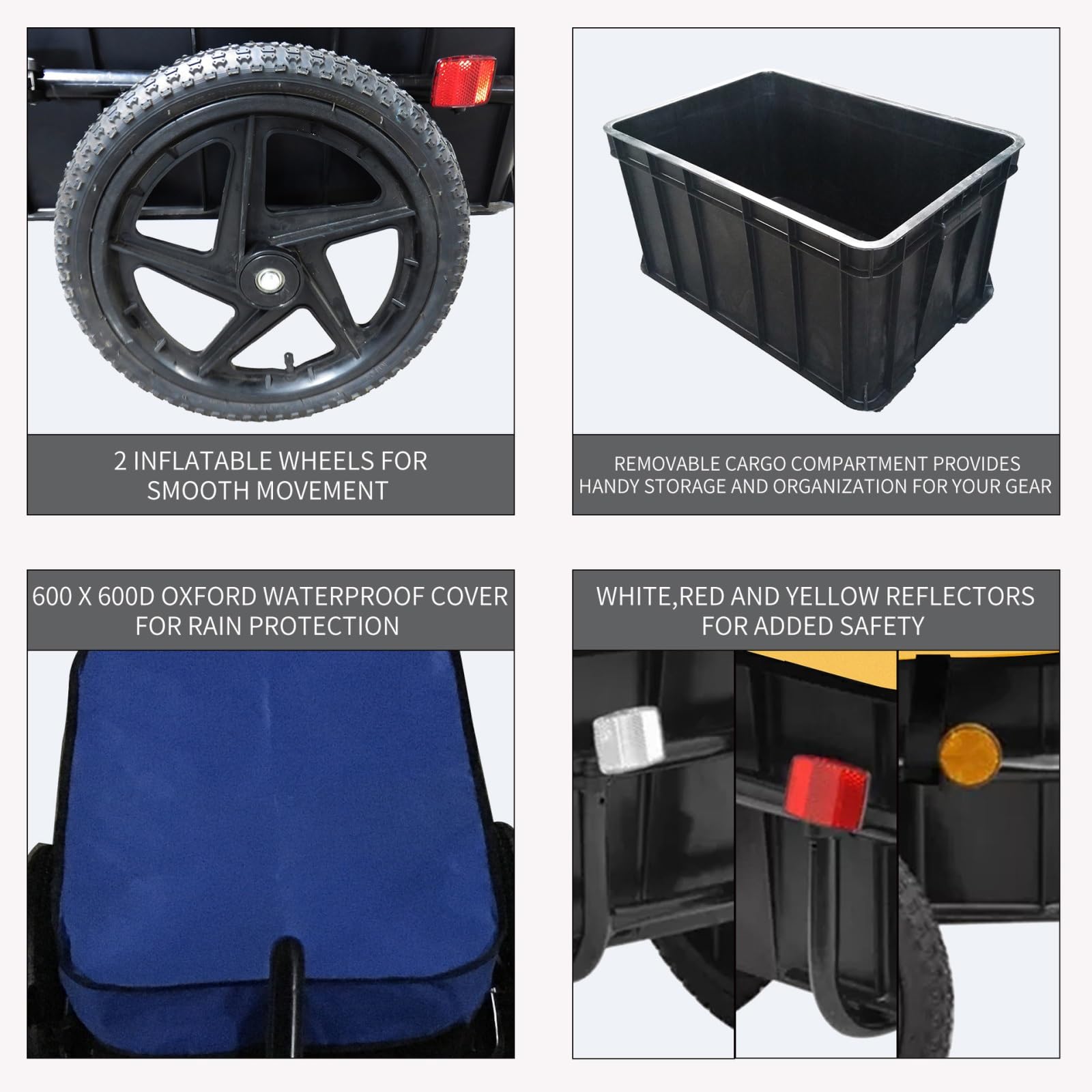 Remolque de carga plegable para bicicleta y remolque de bicicleta para perros con enganche de liberación rápida, reflectores para camping, viajes y compras