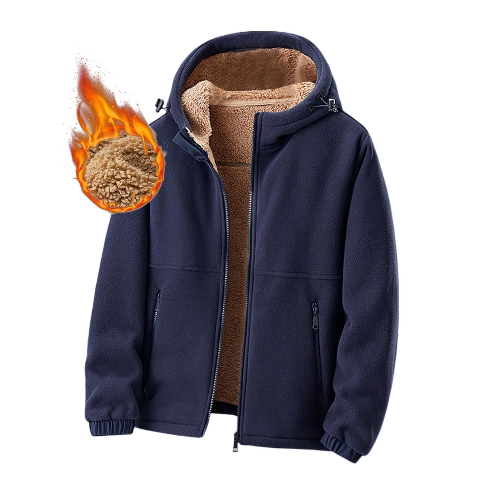 Veste de survêtement pour homme - Veste polaire chaude - Doublure chaude - Veste à capuche - Fermeture éclair - Sweat à capuche décontracté - Veste d'hiver - Jogging en polaire - Vestes en peluche