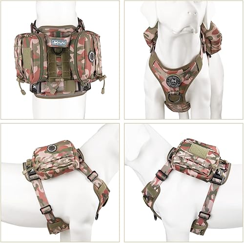 Miniatura 2 de PoyPet Arnés táctico para perro, chaleco reflectante sin tirones para perro, con 2 bolsas, 4 paneles para parche, arnés ajustable resistente para