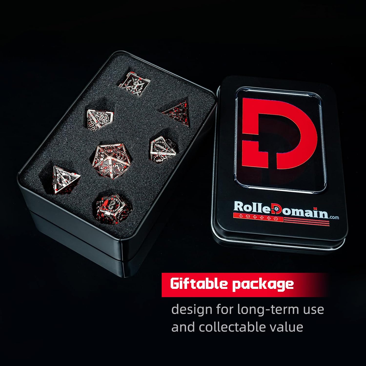 Metal DND Dice Set, Bloodstained Warblade Heavy Metal Dice Set, Designed for D&D DM, Players and Dice Collectors, Perfect for Dungeons and Dragon, MTG, TTRPG Role Playing Table Games
