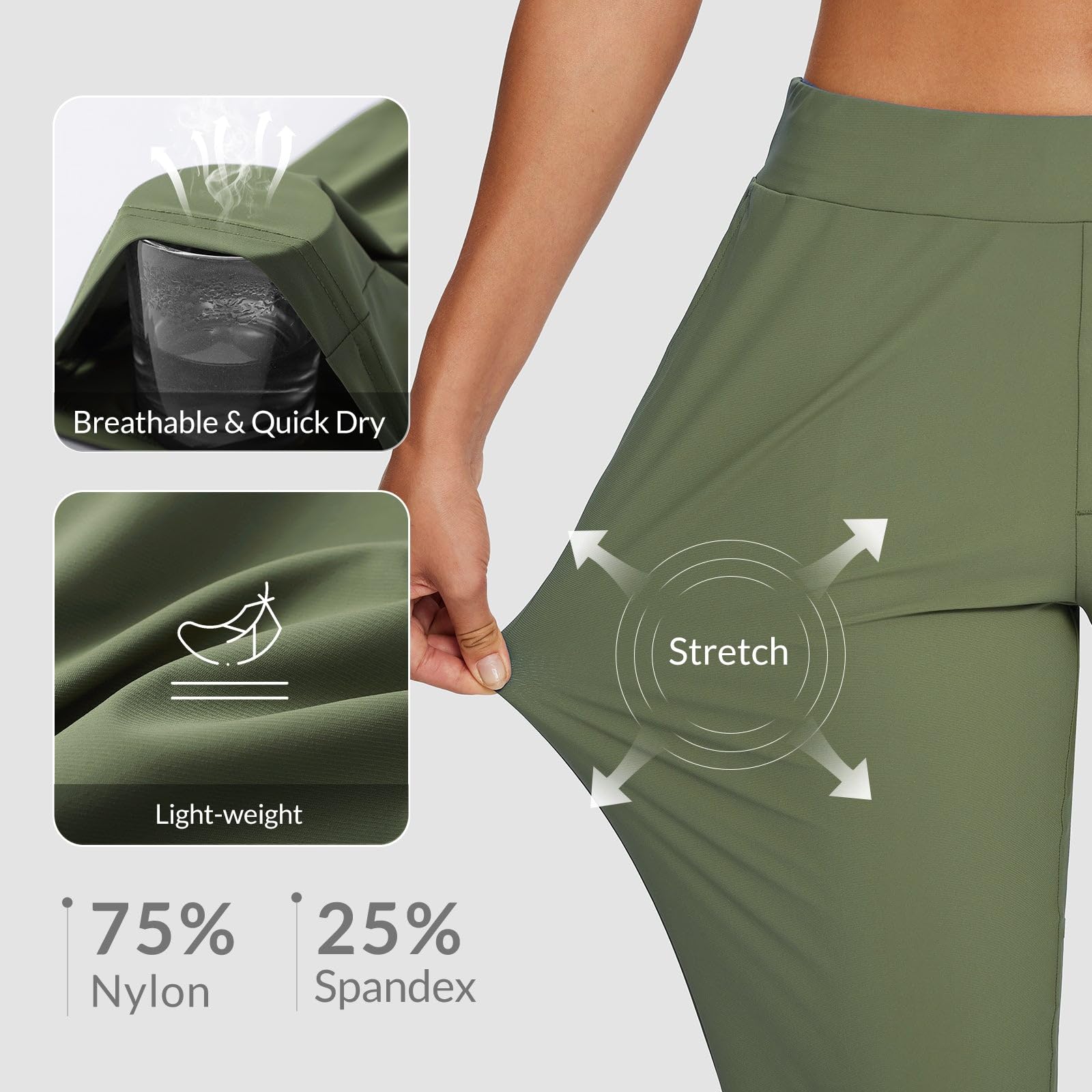 baleaf Pantalon de golf stretch pour femme avec poches zippées - Petite cheville - Robe de voyage - Travail - Affaires - Décontracté