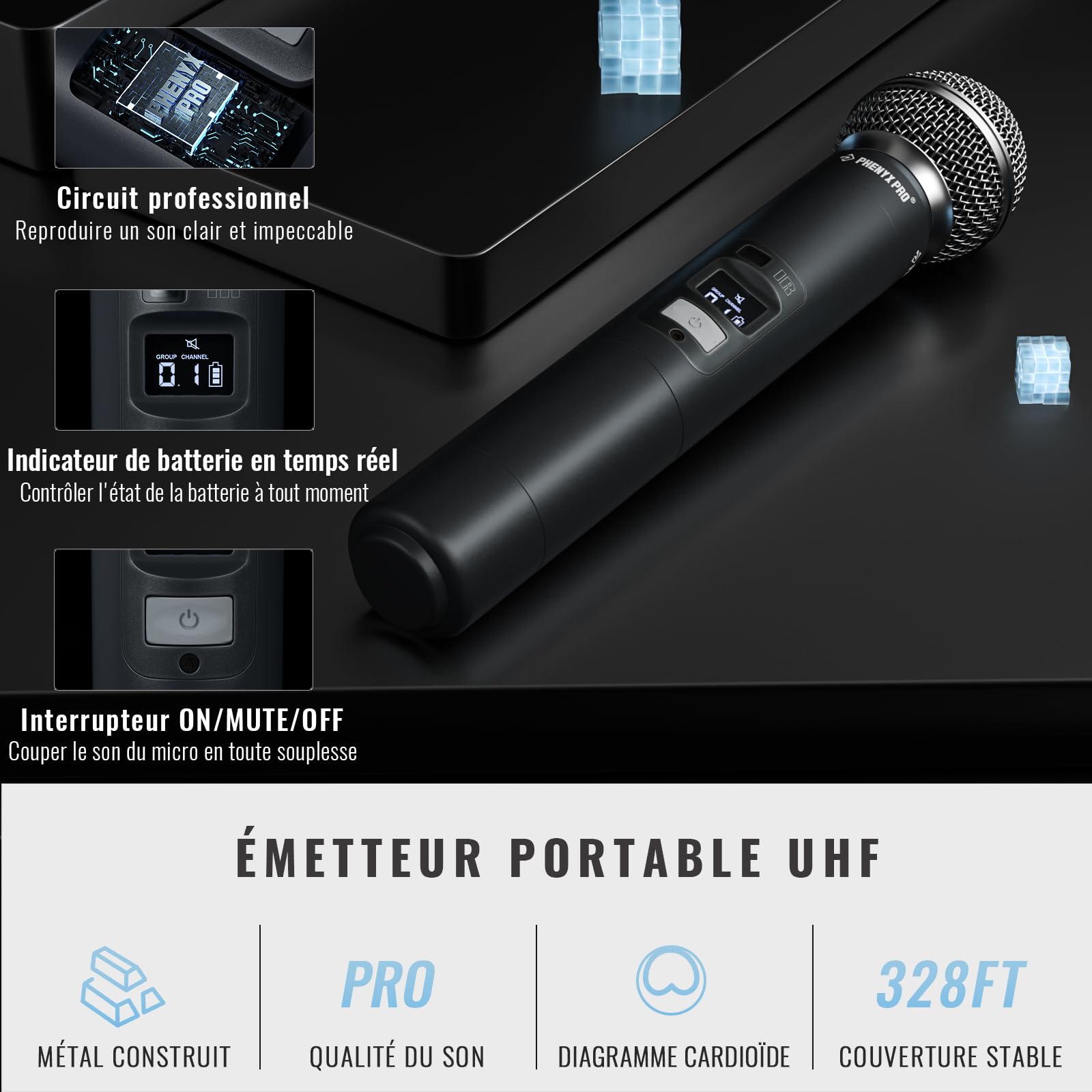 Phenyx Pro Système Micro sans Fil UHF 8 Canaux Auto Scan PTU-6000-8H