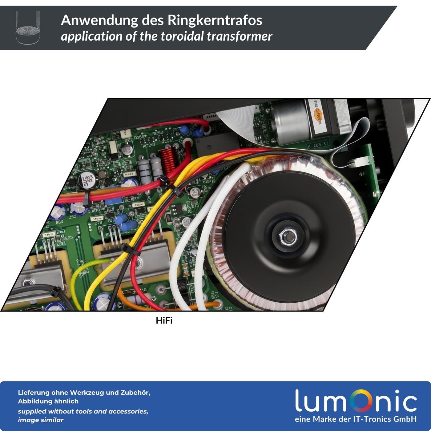 Lumonic Ringkerntrafo, 200 VA, 2x 6 V + 12 V, 230 V - Ringkerntransformator, 230 V Primär, 2x 6 V + 12 V gleichzeitig, für Verstärkerbau, Netzteile, Beleuchtung