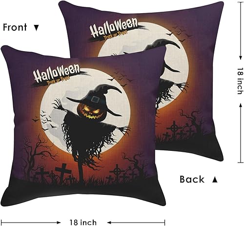 Miniatura 6 de Arttown Juego de 2 fundas de almohada cuadradas de lino de 18 x 18 pulgadas, diseño de calabaza, luna, otoño, búho, decoración del hogar y almohadas