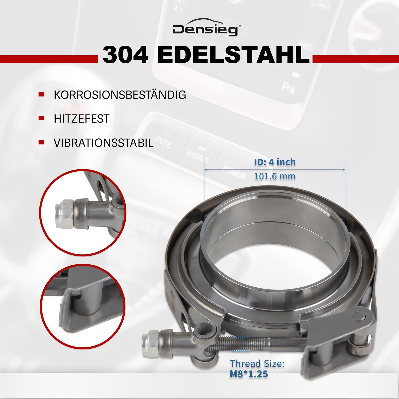 2 zaciski V-Band + kołnierze – obejma do rury wydechowej ze stali nierdzewnej, zestaw do Turbo, Downpipe – Quick Release (2 x Ø 101,6 mm (4")