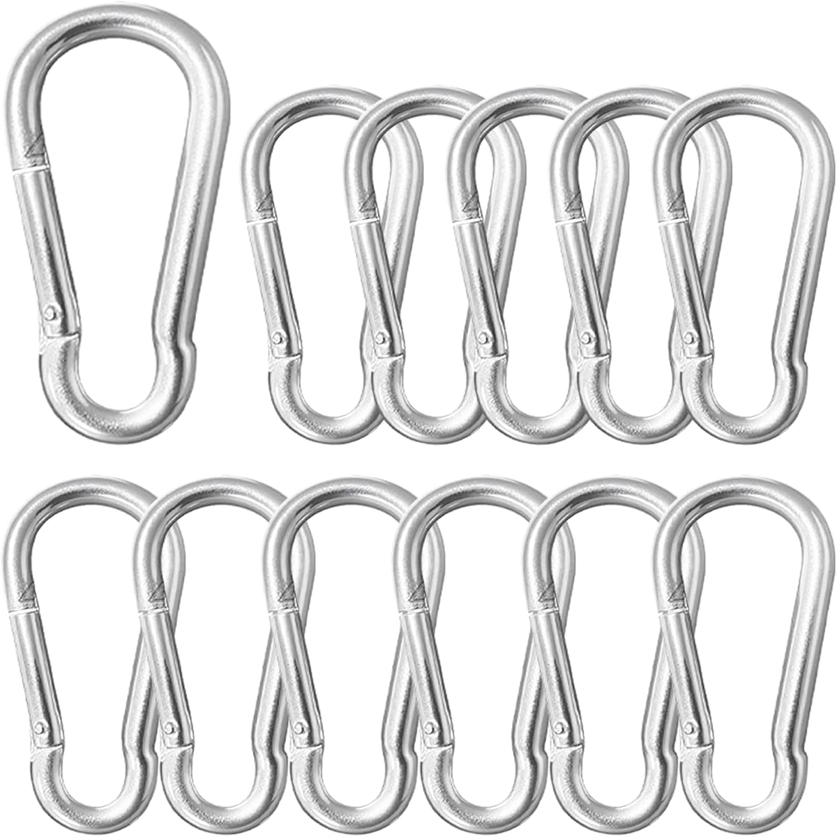 12PCS 2.36Inch(M6 Silver Heavy Duty Carabiner Clip,Rated 260 Lbs | Rustproof Black Galvanized Steel, Smooth Spring Gate for Quick Attachment.Perfect for Hammock,Camping,Hiking,Fishing & Swing