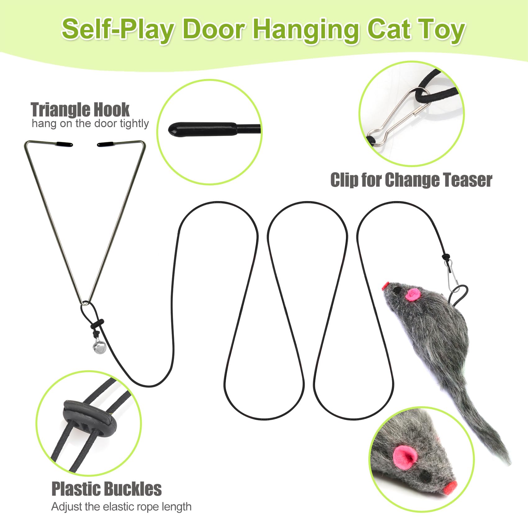 ChicWow Interactive Retractable Cat Wand & Hanging Toys for Cats - 2 Wands, 2 Hanging, 7 Teaser Cat Toys for Indoor Adult Cats Kitten, Includes Feather, Mouse, Fish, Worm, 1 Spare Elastic Rope