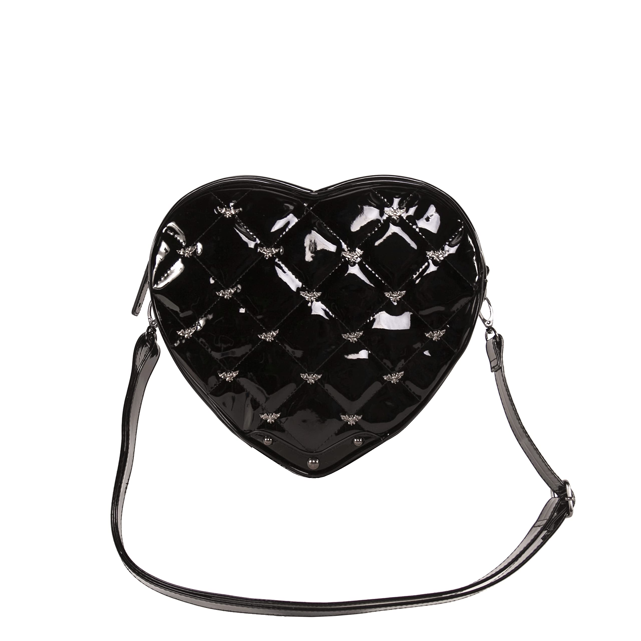 Rock RebelQuilted Flying Bat Studded Mina Women’s Shoulder Bag Heart Shaped Dracula Purse