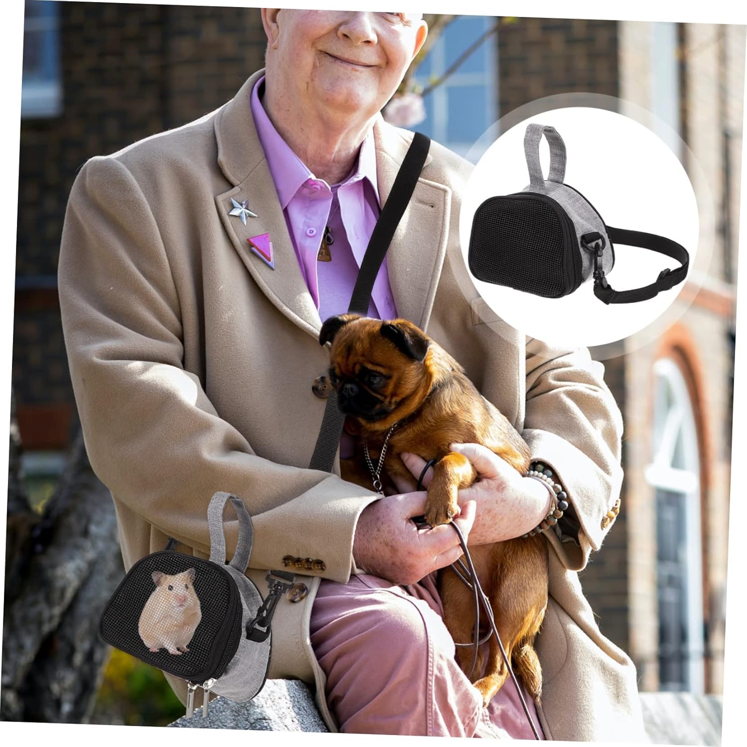 Yardwe 4pcs Portable Small Pet Carrier Bag for Hamster Breathable Zipper Design for Easy Open Close Outdoor Accessory