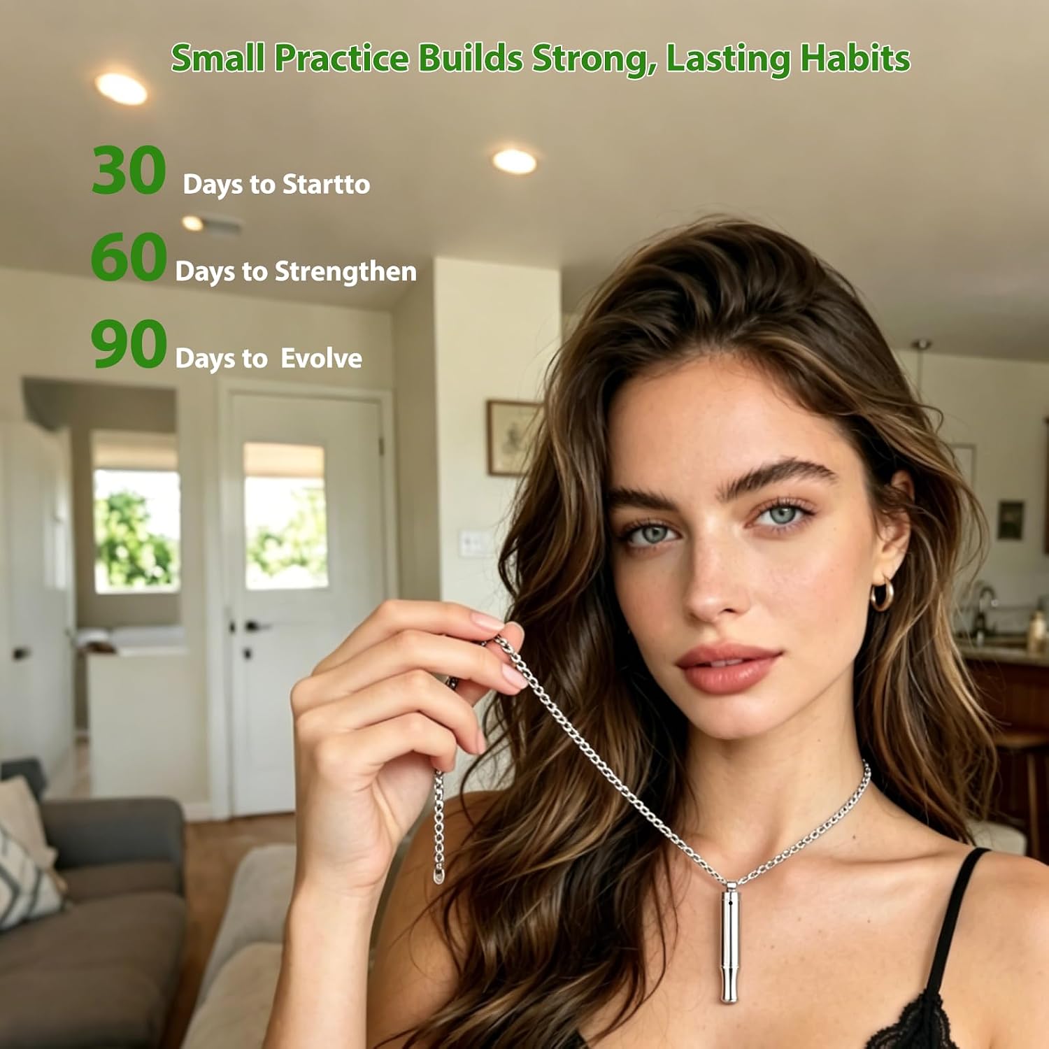 Anxiety Breathing Necklace with Resistance, Portable Breathlace for Anxiety Relief & Meditation, Includes 4 pcs Flavoured Replacement Filters for Calm Focus & Mindful Relaxation(Silvery)