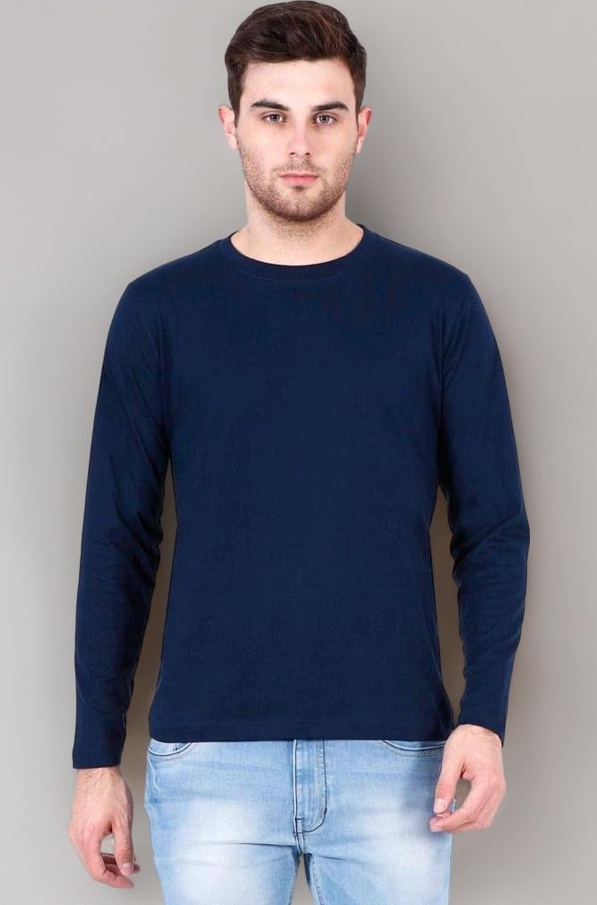 RSO Outfits Men's Plain Round Neck Full Sleeves Plain Solid Cotton Regular Fit Casual T-Shirt