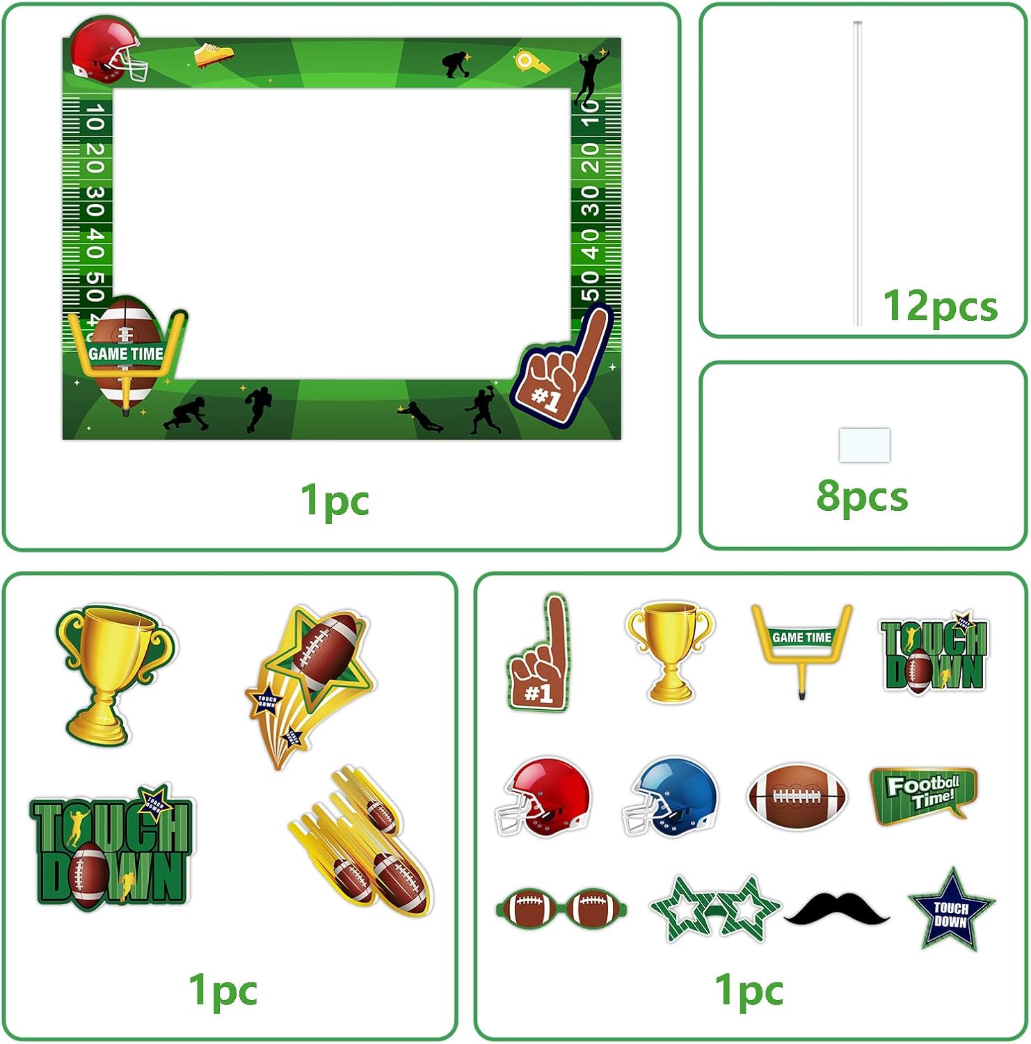 Football Bowl Photo Booth Frame Sport Theme Party Photography Props Kit Touchdown Supplies and Decorations 13 PCS - Image 4