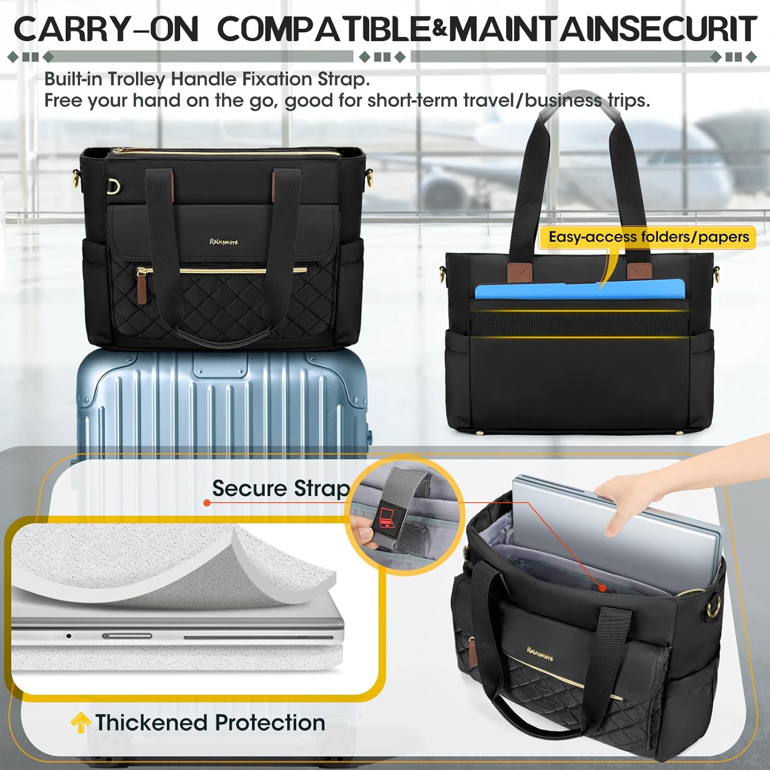 RAINSMORE Teacher Tote Bag 15.6 inch Laptop Bag for Women with Small Bag Work Bags Nurse Bag Professional Computer Briefcase - Image 6