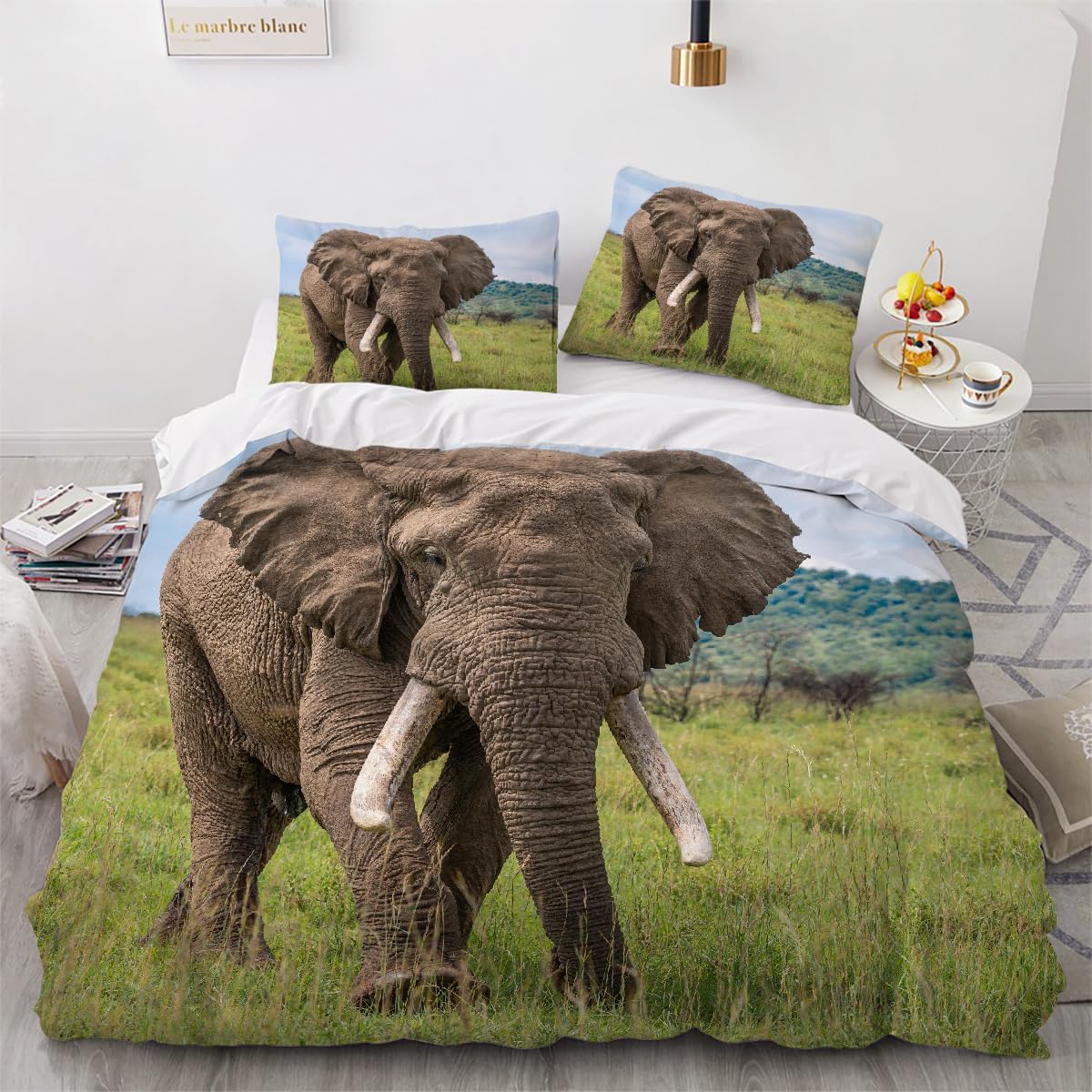 Housse de couette éléphant 240x260 parure de lit 3 pièces animal 3D