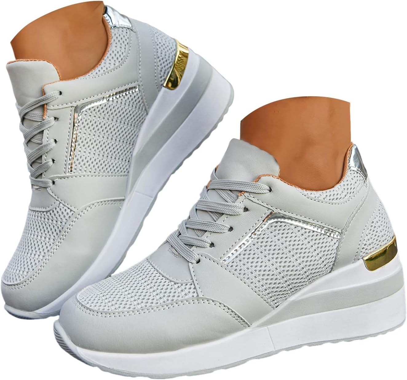 Women's Slip On Sneakers, Breathable Mesh Upper with Thick Sole, Low Top Casual Tennis Shoe Style, Everyday Walking Footwear for Travel, Commuting, Shopping, Errands, Light Exercise