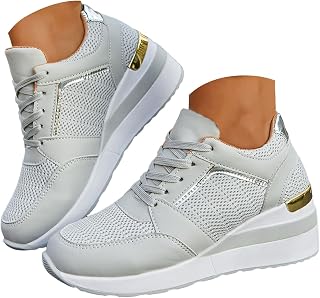generic Orthopedic Sneakers for Women with Arch Support, Breathable Mesh Slip On Walking Shoes, Thick Sole Lightweight Tennis Shoes, Casual Sports Footwear for Work, Travel, Gym, Daily Walking and Standing (Grey,8.5)