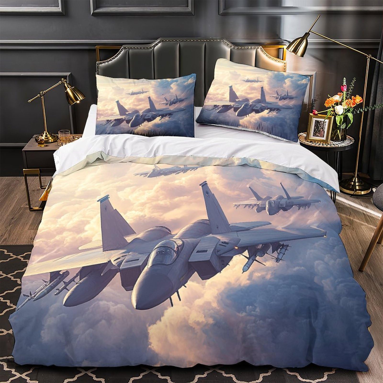 Drap de couette avions militaires 135x200 pour chambre d'ado et passionné