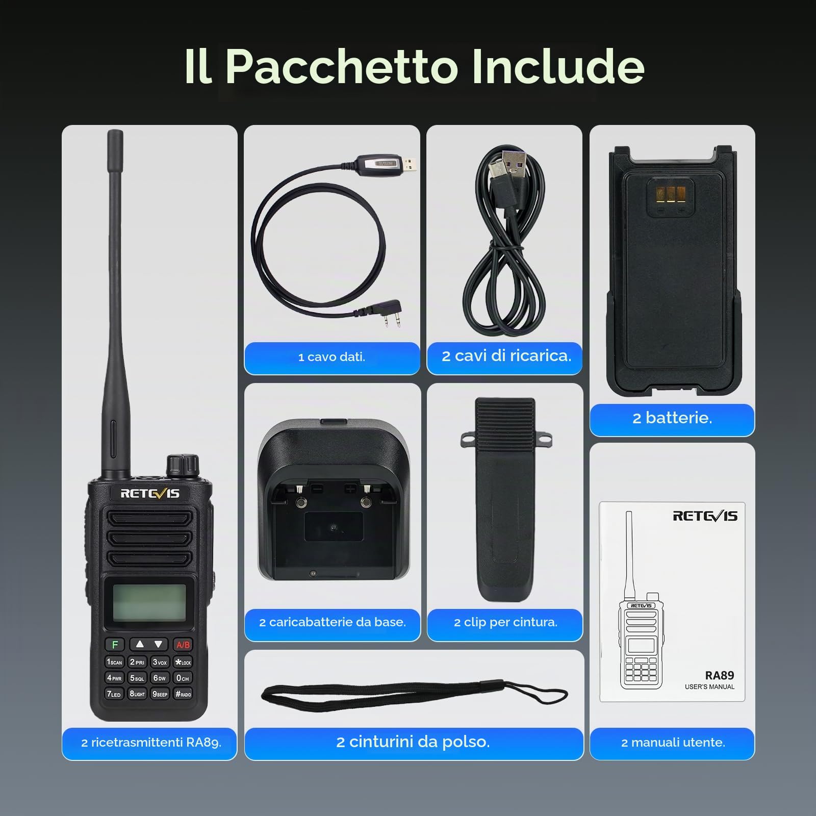 Retevis RA89 Radio Trasmittenti, Intervallo Lungo Walkie Talkie IP68 | Radioamatoriale, VFO, Batteria 2500mAh, Ricaricabile di USB A-C per il Salvataggio di Emergenza
