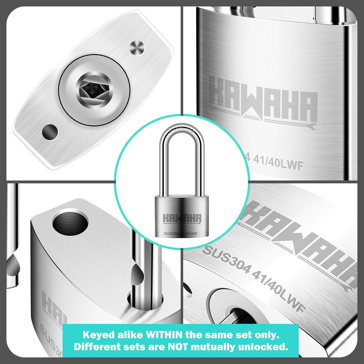 41/40L-2PS 1-9/16 inch (40mm) Long Shackle High Security Stainless Steel Padlock with Stainless Steel Key for Both Indoor and Outdoor use (Heavy Duty, Anti-Rust) (40mm, Keyed Alike L - 2 Pack)