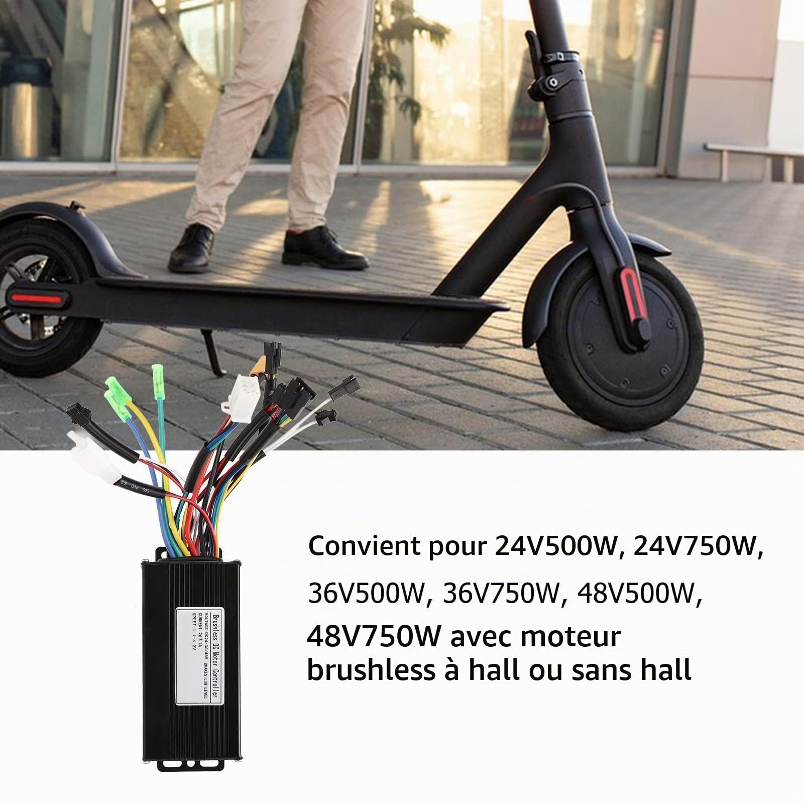 Contrôleur de Moteur sans Balais, Contrôleur vélo électrique 24V 36V 48V Contrôleur à 3 modes onde sinusoïdale scooter Accessoires trottinette électrique pour Vélo Électrique Scooter Électrique