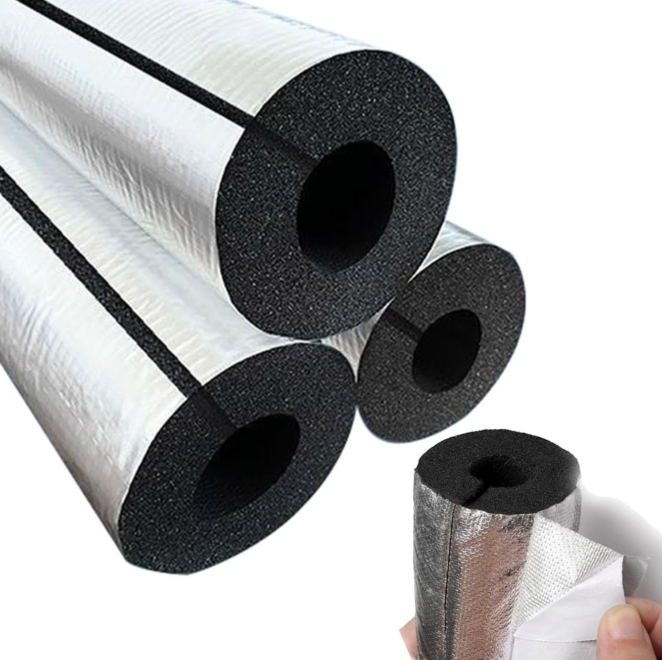 Aislamiento de Tuberías para Exterior, Aislamiento Autoadhesivo para Tuberías, Funda de Aislamiento Precortada Resistente a la Intemperie para Protección (ID) 159mm x (T) 30mm x (L) 0.9m