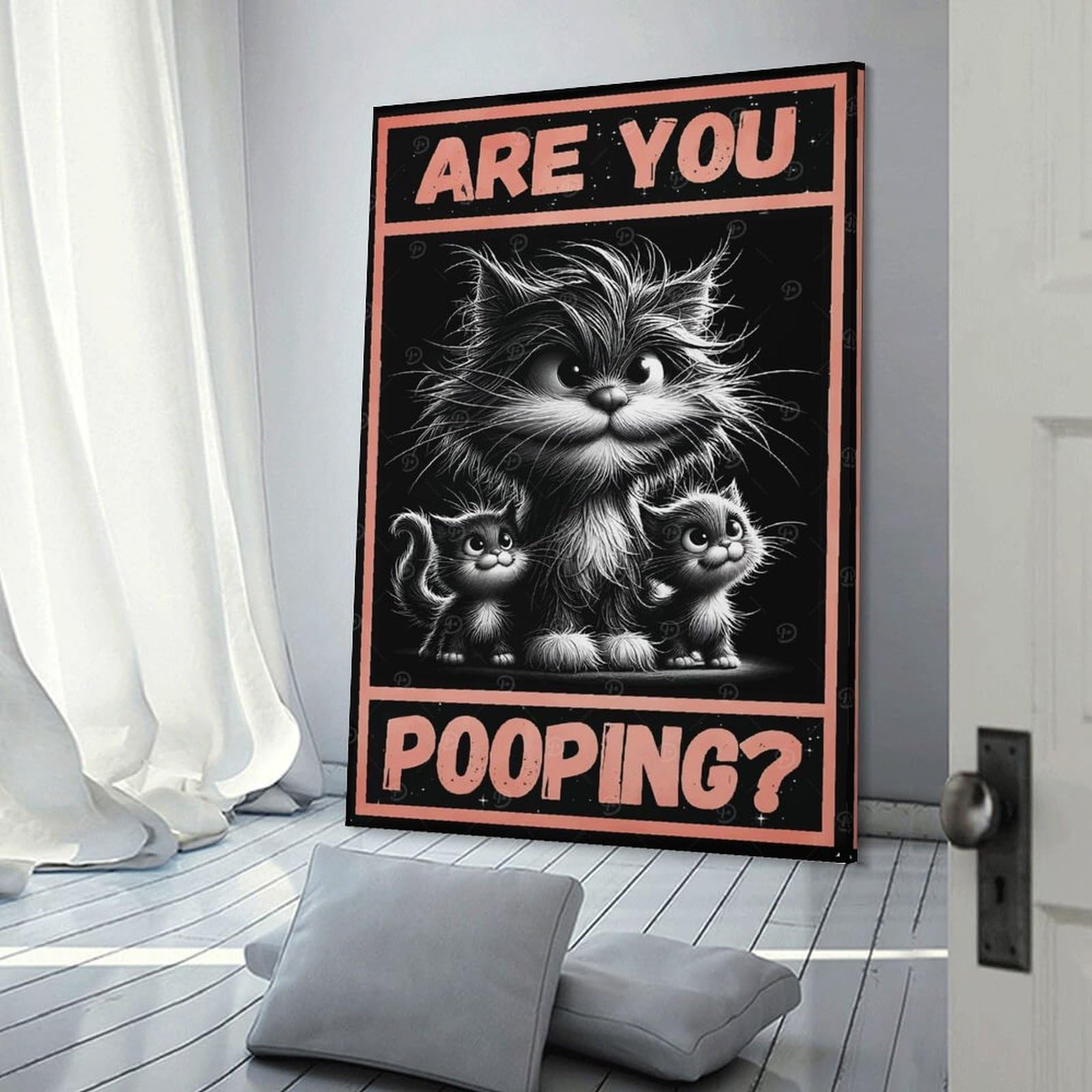 Junmoney Frame-Style-1 Wall Picture Print Are You Pooping Cat Poster, 20X30inch(50X75cm), For Entrance Walls, Hall Decor Or Foyers, Home Artwork For First Impressions