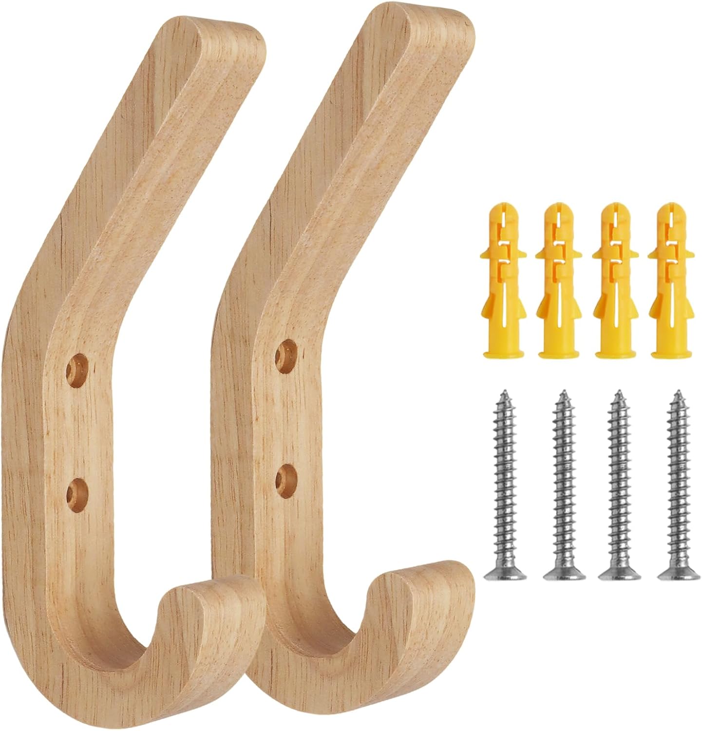 Piutouyar 6 Pack Wood Wall Hook, Wooden Coat Hooks Wall Mounted, Modern Heavy Duty Decorative Hook Organizer for Entryway, Bathroom, Kitchen, Hallway - Hanging Towels, Hats, Bags, Scarves