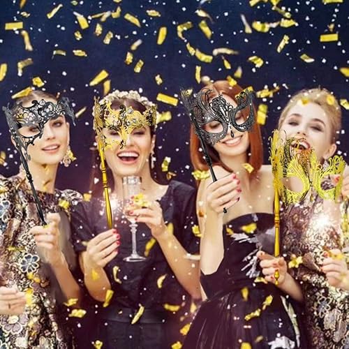 Miniatura 6 de Máscara de mascarada para mujer, máscara de metal con palo de sujeción, Mardi Gras, carnaval, Halloween, Año Nuevo, baile de graduación
