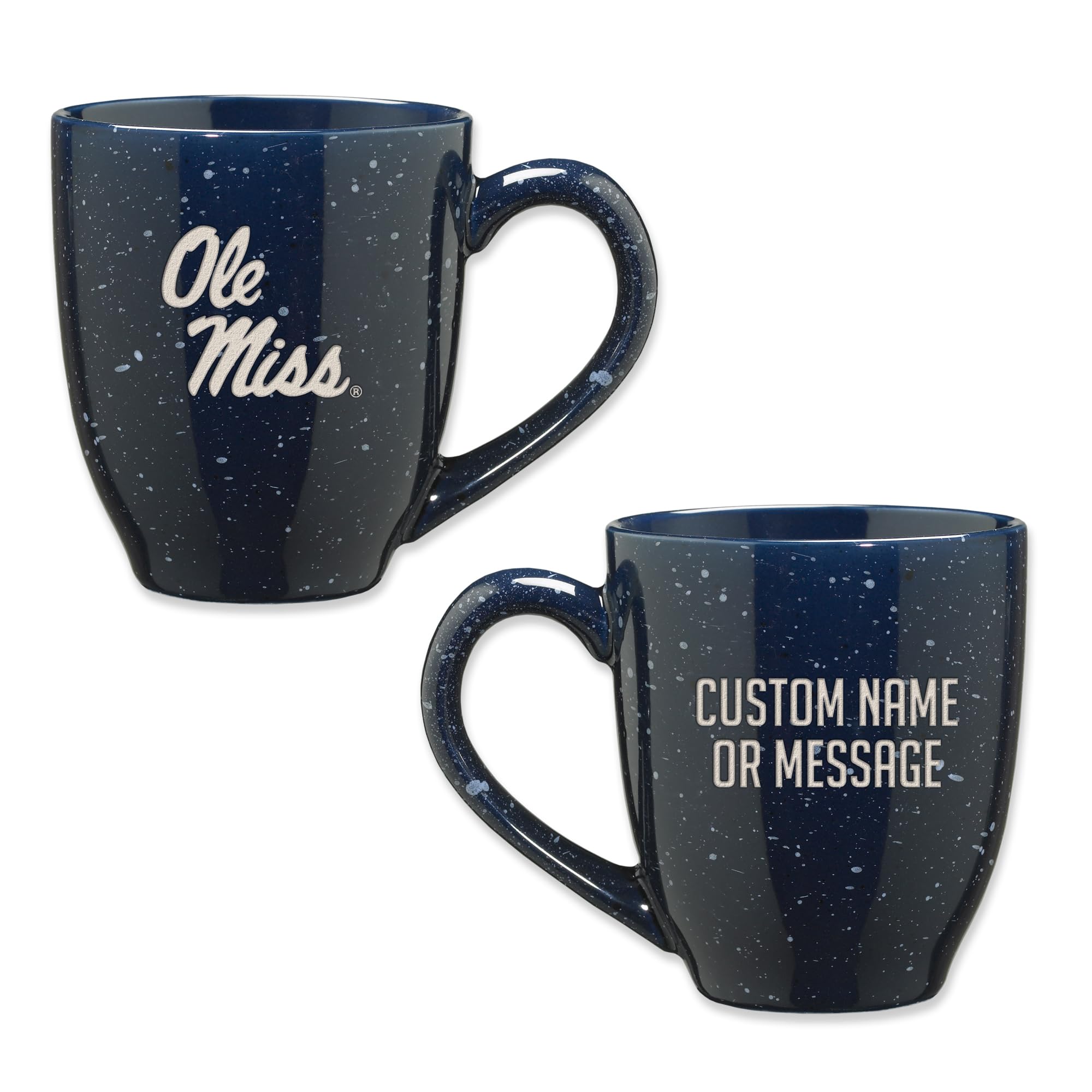 Rico Industries NCAA Mississippi Rebels - Ole Miss Navy Blue Personalized 16 oz Team Color Laser Engraved Speckled Ceramic Coffee Mug
