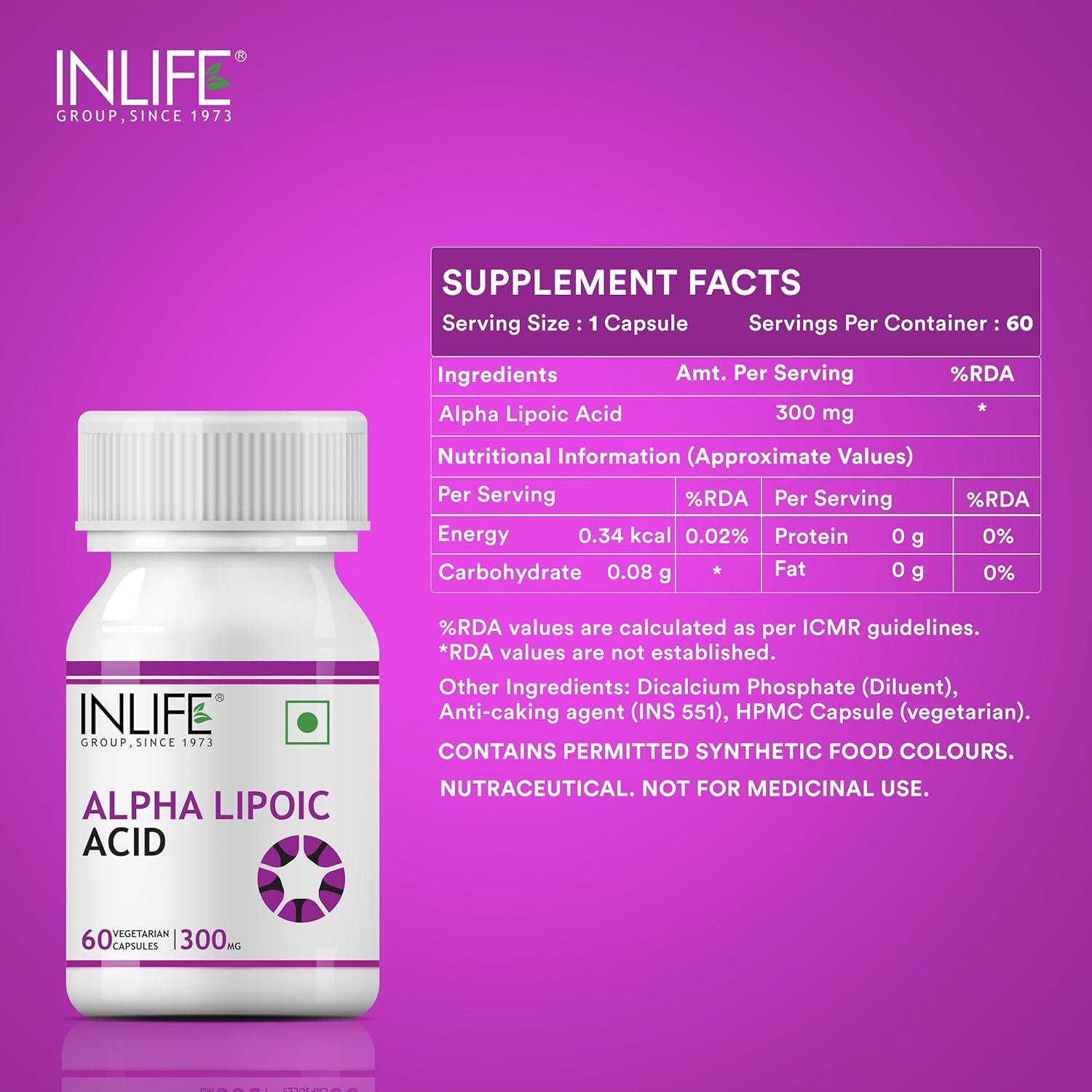 Viva Alpha Lipoic Acid, ALA Universal Antioxidant Supplement, 300 mg - 60 Vegetarian Capsules (Pack of 2, 120)
