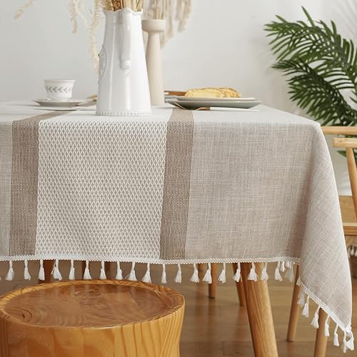 Miniatura 2 de LMDOTBST Mantel rectangular de lino de algodón de 55 x 86 pulgadas, bordado de tela pesada, mantel rústico para cocina, comedor (café café,