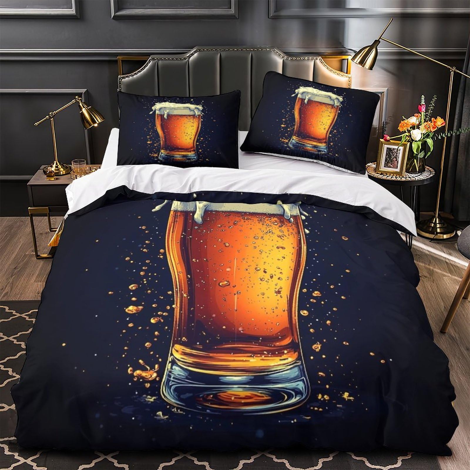 Parure de Lit Bière 3D Éclair pour une Chambre de Couple Moderne et Cocooning