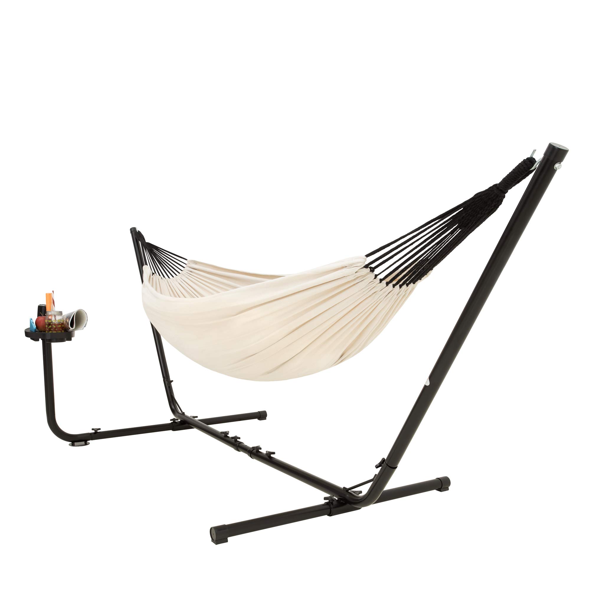 Hammock with Stand with Cupholder & Carrying Bag, 2 Person Hammock, Heavy Duty 450 Pound Capacity, Indoor & Outdoor Hammock: Patio, Pool, Balcony, Backyard (Beige)