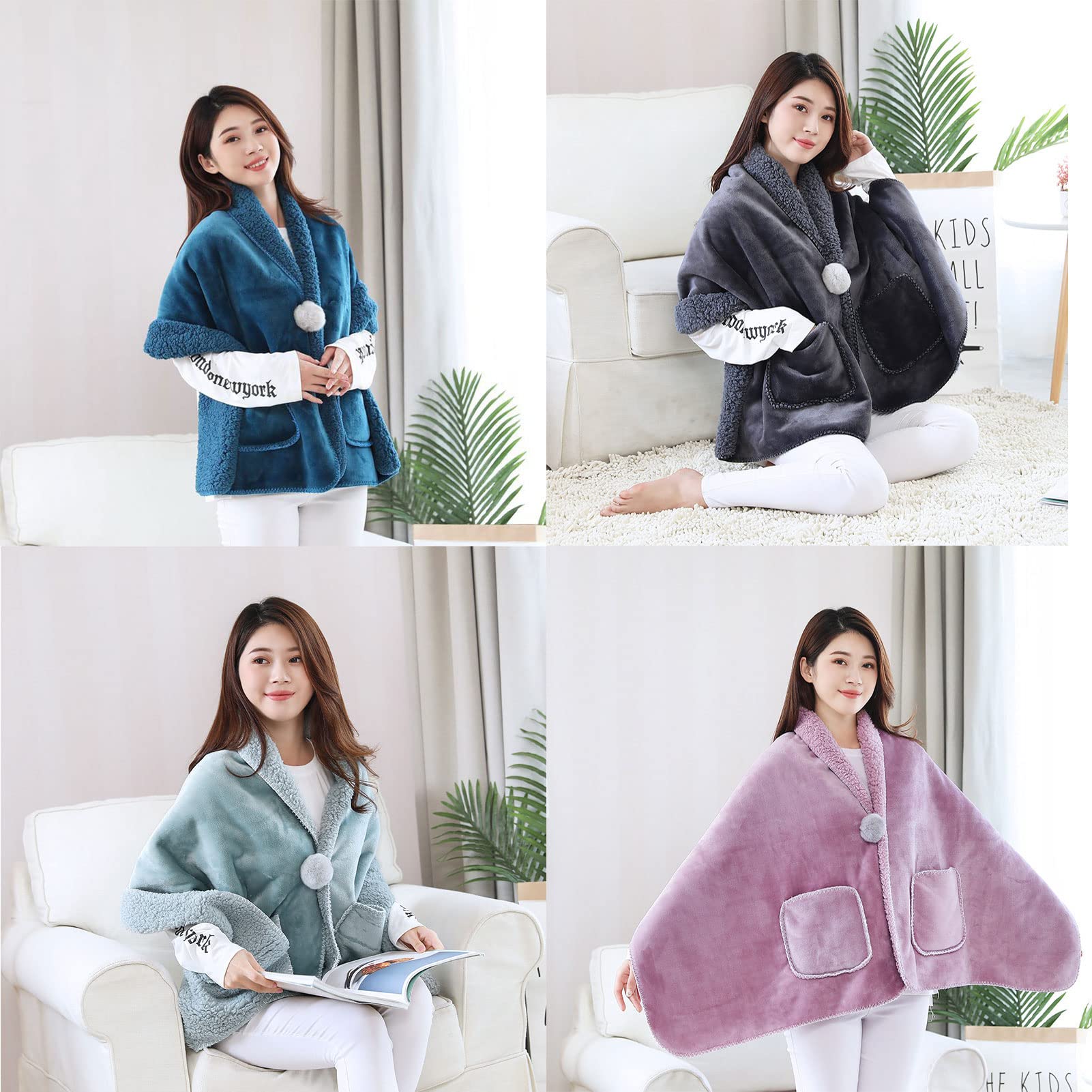 Poncho Hiver,Cape D’Hiver Femme,Couverture Châle Multifonctionnelle,Couverture Châle en Flanelle,Couverture de Sieste,Convient pour Voiture,canapé,Bureau