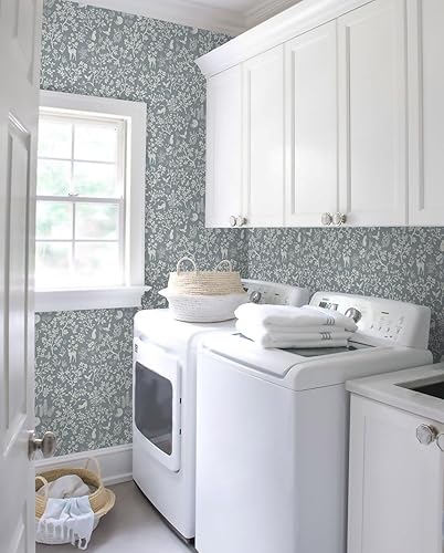 Miniatura 5 de Timeet Papel tapiz autoadhesivo con diseño floral de 16.14 x 118.11 pulgadas, para despegar y pegar, diseño de gatos, pájaros y árboles, papel tapiz